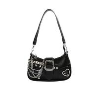 Kalttoy Stylish Womens Single Shoulder Bag With Chain Grunge Star Rivets Underarm Bag PU Leather Armpit Purse Zippered Handbag PU Leather Armpit Purse