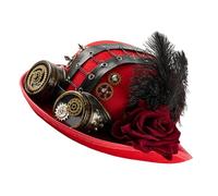 Kalttoy Unisex Punk Jazzy Hat With Industrial Gear Chain And Goggles Dark Rose Flower For Cosplay And Theme Event Dressingup Gothic Halloween Hat With Goggles
