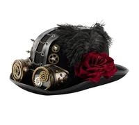 Kalttoy Unisex Punk Jazzy Hat With Industrial Gear Chain And Goggles Dark Rose Flower For Cosplay And Theme Event Dressingup Gothic Halloween Hat With Goggles
