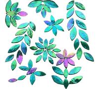 KALUCION 120 Pcs Iridescent Green Floral Mosaic Tiles, Hand Cut Stained Glass Petals, Mixed Sizes Tiffany Glass Flower Petals Supplies Kit for Mosaics and Crafts