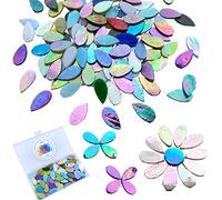 KALUCION 120 Pcs Iridescent Mixed Colors Petals Mosaic Tiles for Crafts, Hand Cut Stained Glass Petals, Floral Mosaic Tiles, Tiffany Glass Flower Petals Supplies Kit for Mosaic Projects