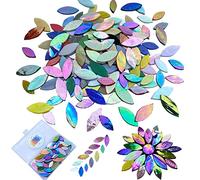 KALUCION 120 Pcs Magic Iridescent Mosaic Tiles, Hand Cut Stained Glass Petals, Floral Mosaic Tiles, Tiffany Glass Flower Petals Supplies Kit for Mosaics and Crafts, Assorted Colors and Sizes