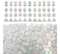 KALUCION Iridescent White Glass Mosaic Tiles for Crafts, 280 Pcs Mixed 4 Shapes Stained Glass Sheets, Mosaic Kit for Adults Kids, Supplies for Mosaics