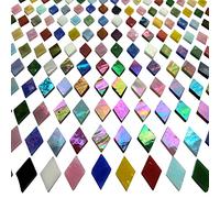 KALUCION Mosaic Tiles Magic Iridescent Colors for Crafts, Colorful Stained Glass Sheets Pieces for Mosaics, Rainbow Diamond
