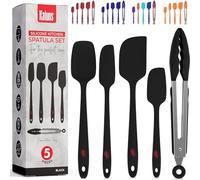 Kaluns® Black 5-Piece Silicone Spatula and 9" Tong Set Rubber Kitchen Tools Supplies for Cooking, Baking and Mixing, One Piece Strong Stainless Steel core Design Non-Stick and 600F Heat Resistant