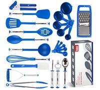 Kaluns Kitchen Cooking Utensil Set 24 Nylon and Stainless Steel Set, Non-Stick Heat Resistant Utensils Tools, Useful Pots Pans Accessories Gadgets (Blue)