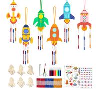 Kaluofan DIY Wooden Rocket Wind Chime Craft Set for Kids, 12 PCS Rocket Wind Chime Crafts, DIY Children's Birthday Crafts Wood for Painting, Space Craft Set Children's Birthday for Boys Girls Parties