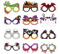 Kaluofan Paper Halloween Glasses, 12 PCS Halloween Photo Booth Props, Eerie Castle, Spider, Wizard's Hat, Skull, Bat and other Paper Eyeglasses Party Accessories for Kids Adults