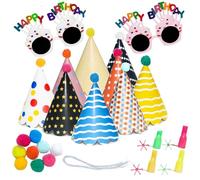 Kaluofan Party Hats for Kids, 15PCS Mini Party Hats Set, Paper Cone Birthday Parties Hat, Happy Birthday Glasses, Whistles, Parties hat for Boys, Girls, Children, Adults, Teddys Decoration