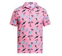 Kaluza Men's Golf Jacquard Printed Polo Shirt - Cape Cornwall - Moisture-Wicking, Quick-Dry, 4-Way Stretch, Durable & Breathable (UK, Alpha, L, Regular, Regular, Lavender Pink)