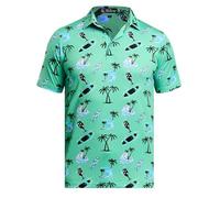 Kaluza Men's Golf Jacquard Printed Polo Shirt - Cape Cornwall - Moisture-Wicking, Quick-Dry, 4-Way Stretch, Durable & Breathable (UK, Alpha, M, Regular, Regular, Mint Green)