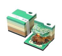 KALWEL 3D Calendar 2025 - Tree House, 3D Memo Pad Artsy Pads Time Piece Calendar 2025, Hand-Torn Note Book Paper Sculpture Model Creative Ornaments, Green Memo Pad