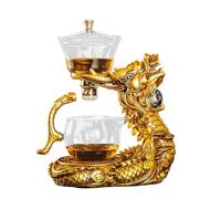 KALWEL,Golden Dragon Magnetic Teapot,Lazy Kung Fu Glass Tea Set,Semi Automatic Tea Set,Heat-Resistant Anti-Scald Glass Magnetic Teapot Kung Fu Tea Set,Suitable for Loose Tea, Flower Tea