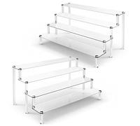 KALYLOC 2pcs Acrylic Riser Shelf Display Stand, 4 Tier Clear Display Shelf Action Figures Holder, Collectibles Shelf for Toys Cupcakes Dessert Jewels Figurines(15.7x10.5x7.5inch)
