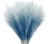 KALYLOC 8Pcs 35.4” Blue Colorful Faux Pampas Grass, Fluffy Artificial Bulrush Branches Boho Decor, Filler Tall Pampas Grass Reed Fluffy Stems for Living Room Wedding Decoration
