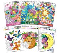 Kalysky 3 Pack Colour by Number Colouring Books for Adults, 60 Designs Adults Colouring Books Include Themes of Butterfly Flowers Animals, A4 Perforted Paper