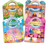 Kalysky 4 Pack Dress Up Sticker Books for Girls 2 3 4 Year Olds, 200+ Reusable 3D Puffy Sticker Books for Toddlers, Themes Princess, Mermaid, Fairy, Fashion Girl, Activity Books for Kids Girls
