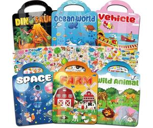Kalysky 6 Pack Reusable Sticker Book for Kids 2 3 4 Year Olds, 300+ 3D Puffy Sticker Books for Toddlers, Stickers Activity Pack Learning Toy Birthday Gifts for Boys Girls