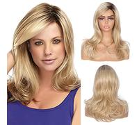 Kalyss 18" Long Blonde Wigs for Women Wavy Curly Wigs Side Parting Synthetic Blonde Wig with Fringe