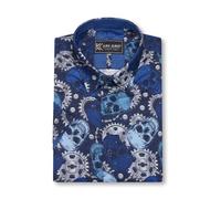Kam AOP Retro Skull and Cogs Print Shirt Button Up Mens Plus Size 2XL-8XL 6070 (UK, Alpha, 5XL, Plus, Regular, Navy)