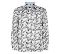 KAM Feather Print Shirt Long Sleeve Button Up Collared White Plus Size Mens 2XL-8XL 6050LS (UK, Alpha, 7XL, Plus, Regular)