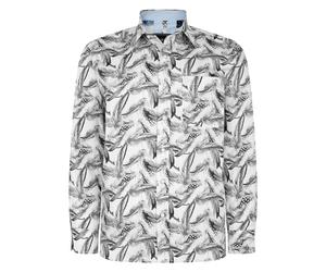 KAM Feather Print Shirt Long Sleeve Button Up Collared White Plus Size Mens 2XL-8XL 6050LS (UK, Alpha, 6XL, Plus, Regular)