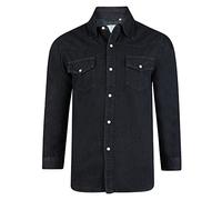 Kam Jeans Mens Long Sleeved Full Button Denim Shirt with Chest Pockets, Big and Tall, King Size, Black, 4XL