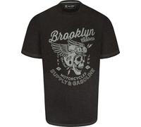 Kam Jeanswear Mens Brooklyn Motorcycle Skull Print SS T-Shirt - Grey