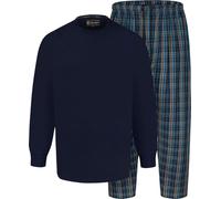 Kam Jeanswear Mens Long Sleeve Tee With Checked Pant Pyjama Set - Blue - 8XL