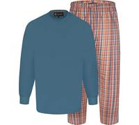 Kam Jeanswear Mens Long Sleeve Tee With Checked Pant Pyjama Set - Blue - 8XL