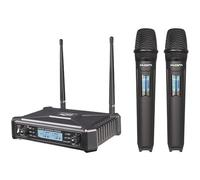 Kam KWM1920 Dual Wireless Microphone System with UHF Multi-Channel Receiver, 2 Handheld Mics, LCD Display, and Carry Case