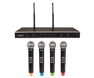 KAM KWMQ4E Quartet ECO 4-Channel Professional UHF Wireless Microphone System with 4 Dynamic Cardioid Handheld Mics and Receiver