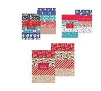KAM Labelz Set of 24 Christmas Large Gift Wrapping Sheets| Lovely Cute Traditional Festive Assorted Designs| Santa, Snowman, HoHo, Acorns, Snowflakes| XMAS Seasons Greetings|70X50 CM| Flat Pack