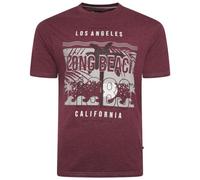 KAM Long Beach T-Shirt Graphic Print Short Sleeve Crew Neck California Casual Mens Plus Size 2XL-8XL 5729 (UK, Alpha, 4XL, Plus, Regular, Burgundy Marl)
