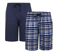 Kam Men's Big Size Twin Pack Check and Plain Shorts (KBS875) Navy 3XL