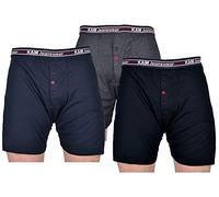 Kam Mens Black/Charcoal/Navy Mixed Colour 3 Pack Button Fly Stretch Boxer Shorts, Big and Tall, King Size, 4XL