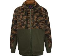 KAM Men's Camo Camouflage Panelled Full Zip Through Hoody Hoodie Hood Hooded Pockets 7036 Khaki 8XL