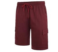 Kam Men's Cargo Combat Big & Tall Shorts Drawstring Stylish Pockets Half Pants Summer, Burgundy Colour, UK Size 4XL