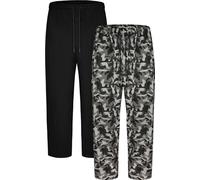 KAM Mens Twin Pack Lounge Wear Pants Plain Camo Pattern Pockets Black 8XL 873