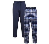 KAM Mens Twin Pack Lounge Wear Pants Plain Check Pockets Navy 3XL 872