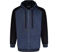 KAM Mens Zip Through Sherpa Lined Raglan Hoodie - Blue - 7XL