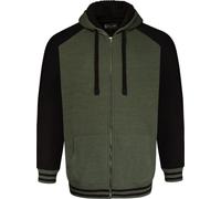 KAM Mens Zip Through Sherpa Lined Raglan Hoodie - Green - 6XL