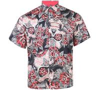 KAM Skull and Roses Print Short Sleeve Shirt for Men in Black, 3XL