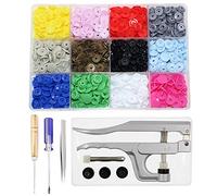 KAM Snaps Buttons + Snap Pliers, Starter Fasteners Kit, 384 Sets 12-Colors, Size 20 T5 KAM Snap Plastic Fasteners Punch Poppers Closures No-Sew Buttons for Crafts Cloth Diaper Bibs