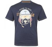 KAM T-Shirt Born to Ride Print Graphic Short Sleeve Crew Neck Casual Mens Plus Size 2XL-8XL 5731 (UK, Alpha, 4XL, Plus, Regular, Indigo Marl)