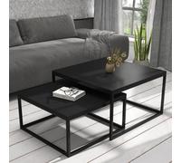 Kama 2 Piece Coffee Table Set Metal Base Legs Black With Black Tops Modern Matching Duo In Large And Small Sizes