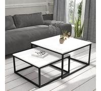 Kama 2 Piece Coffee Table Set Metal Base Legs Black With Matt White Tops Modern Matching Duo In Large And Small Sizes