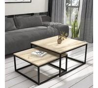 Kama 2 Piece Coffee Table Set Metal Base Legs Black With Sonoma Oak Tops Modern Matching Duo In Large And Small Sizes