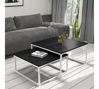 Kama 2 Piece Coffee Table Set Metal Base Legs White With Black Tops Modern Matching Duo In Large And Small Sizes