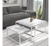 Kama 2 Piece Coffee Table Set Metal Base Legs White With Light Concrete Tops Modern Matching Duo In Large And Small Sizes